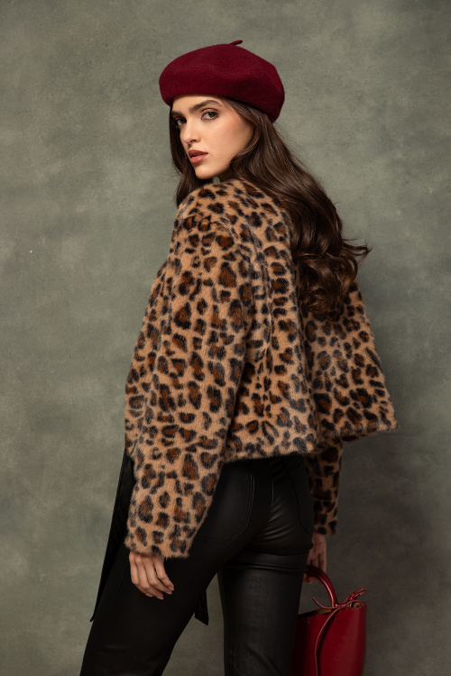 Къс бомбър от еко косъм в животински принт