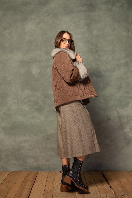 Кафяво ватирано яке с еко косъм