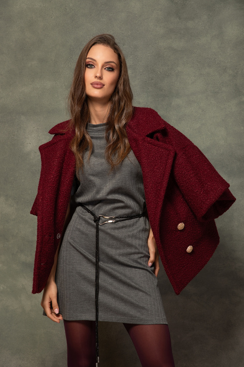 Рокля с поло и декорация в сиво