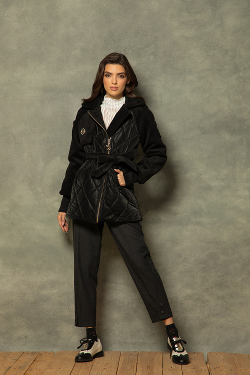 Ватирана парка с кожен ефект