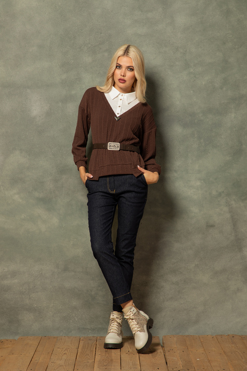 Блуза бомбър с риза в кафяво