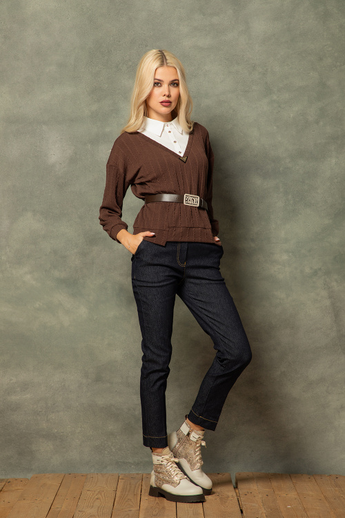 Блуза бомбър с риза в кафяво