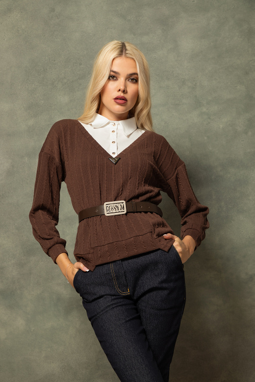 Блуза бомбър с риза в кафяво