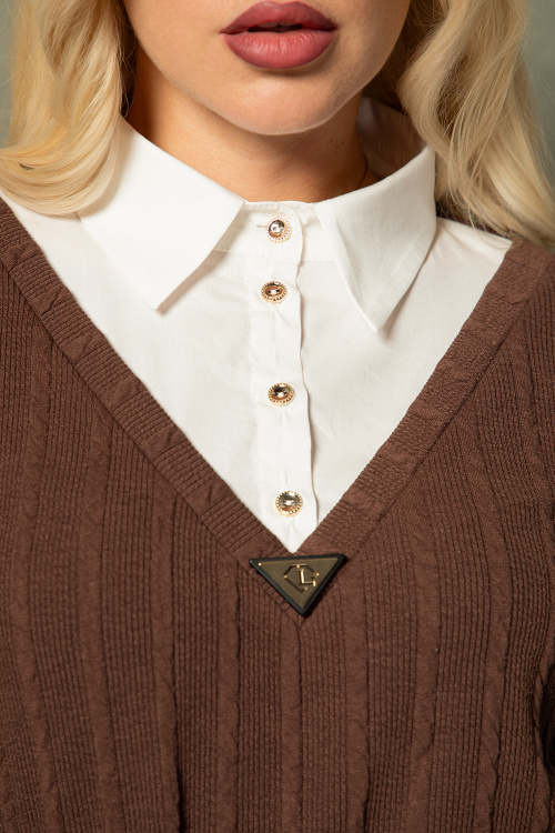 Блуза бомбър с риза в кафяво