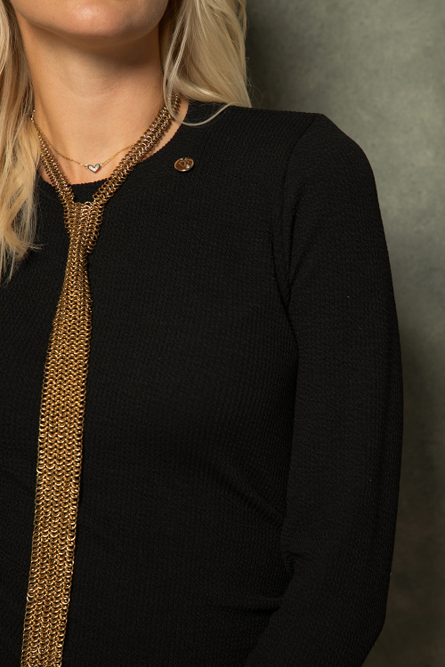 Трико миди рокля с чупки в черно