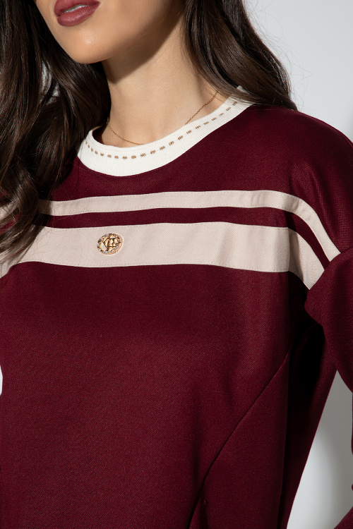 Сет от панталон и блуза с кантове в бордо