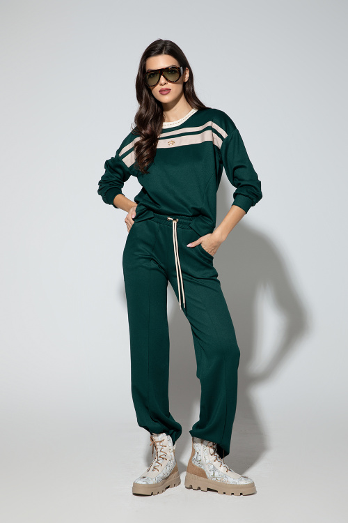 Сет от панталон и блуза с кантове в петролено