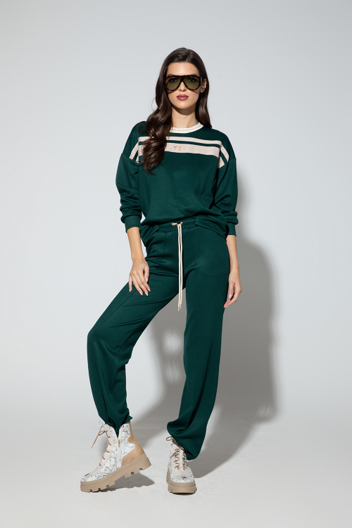 Сет от панталон и блуза с кантове в петролено