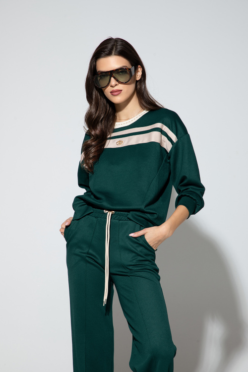 Сет от панталон и блуза с кантове в петролено