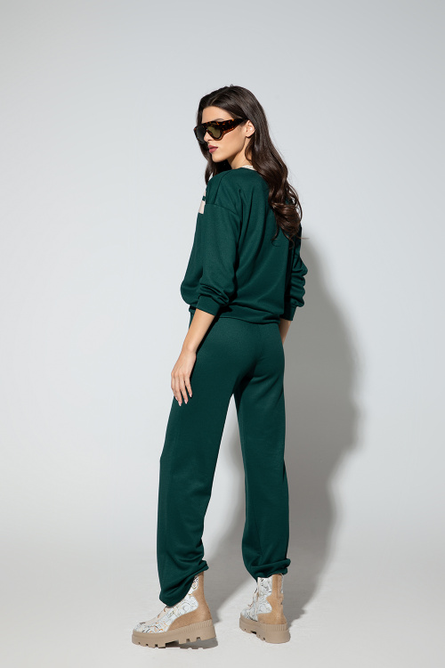 Сет от панталон и блуза с кантове в петролено