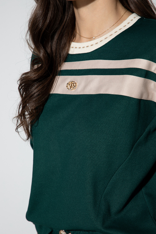 Сет от панталон и блуза с кантове в петролено