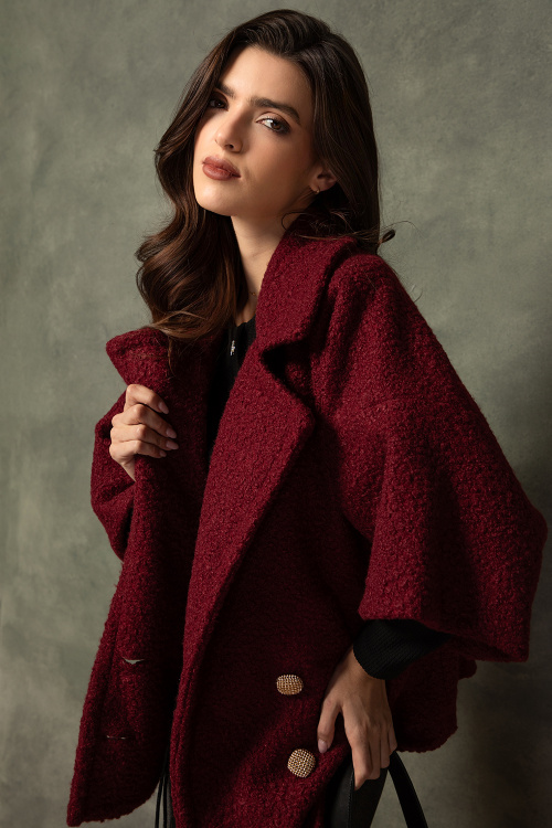 Палто от букле в вишнево