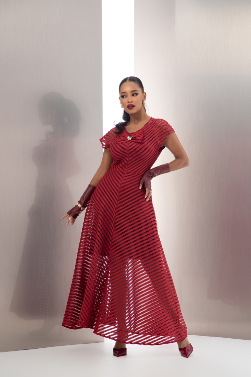 Миди рокля от мрежа в бордо