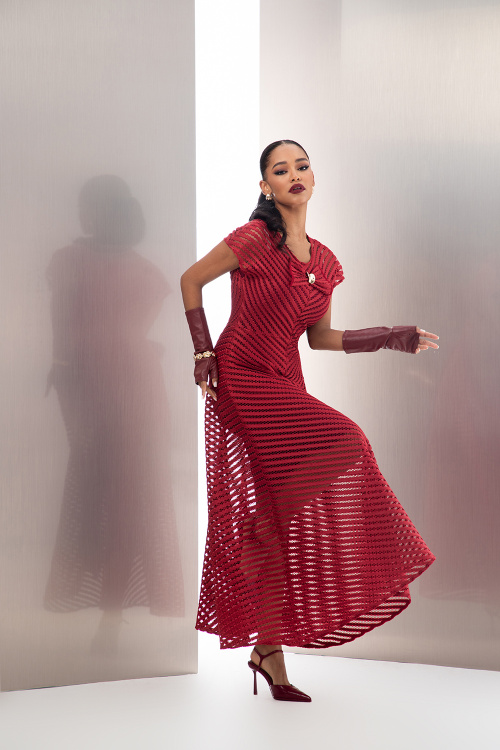 Миди рокля от мрежа в бордо