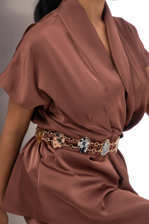 Сатенен сет от две части в шоко цвят