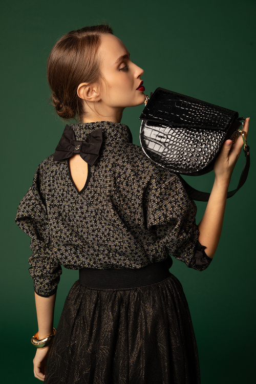 Жакардова блуза с панделки