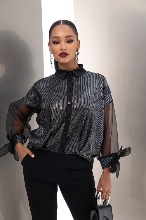 Свободна риза с чупки в сребристо