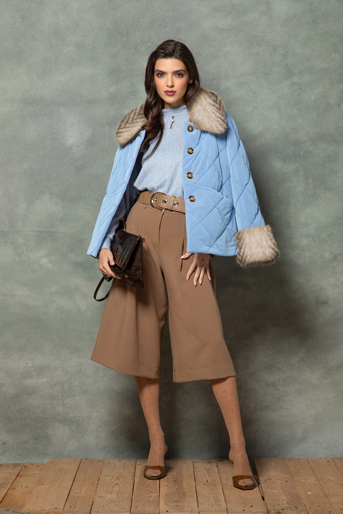 Свободна блуза полуполо в синьо