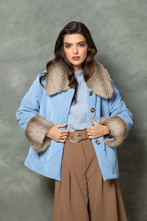 Ватирано яке с еко косъм в синьо