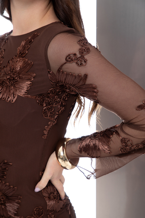 Тюл рокля с 3Д цветя